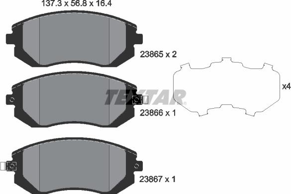 Textar 2386501 - Комплект спирачно феродо, дискови спирачки vvparts.bg