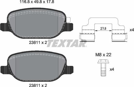 Textar 2381103 - Комплект спирачно феродо, дискови спирачки vvparts.bg