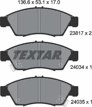 Textar 2381701 - Комплект спирачно феродо, дискови спирачки vvparts.bg