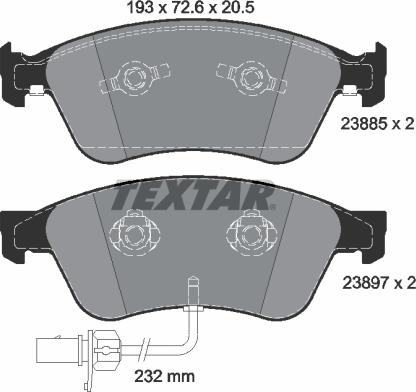 Textar 2388501 - Комплект спирачно феродо, дискови спирачки vvparts.bg