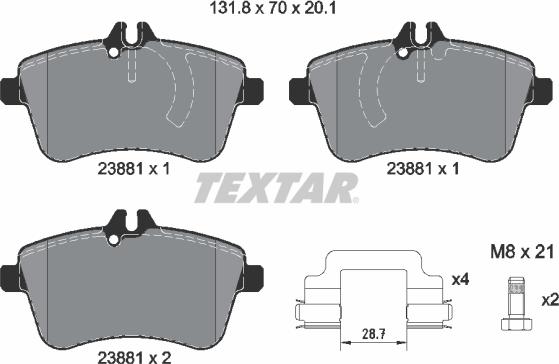 Textar 2388101 - Комплект спирачно феродо, дискови спирачки vvparts.bg