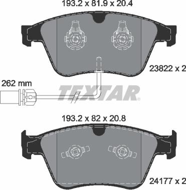 Textar 2382201 - Комплект спирачно феродо, дискови спирачки vvparts.bg