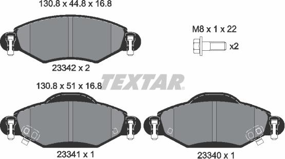 Textar 2334001 - Комплект спирачно феродо, дискови спирачки vvparts.bg