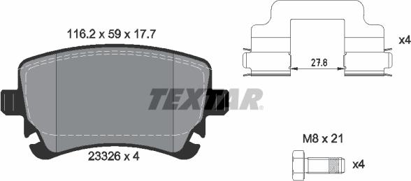 Textar 2332601 - Комплект спирачно феродо, дискови спирачки vvparts.bg
