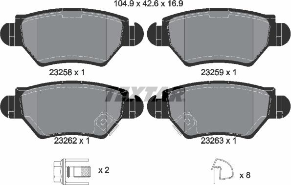 Textar 2325803 - Комплект спирачно феродо, дискови спирачки vvparts.bg