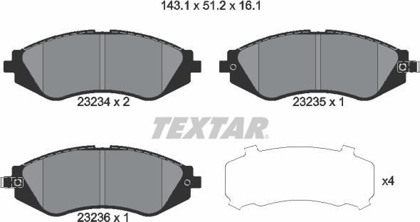 Textar 2323401 - Комплект спирачно феродо, дискови спирачки vvparts.bg
