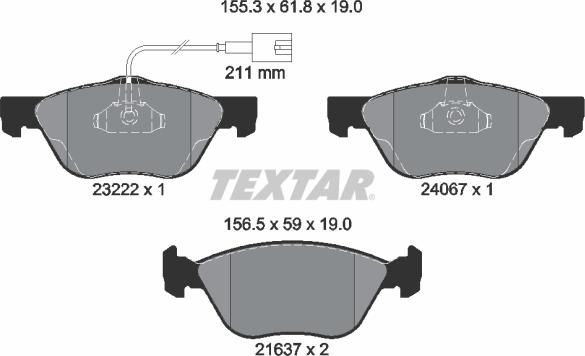 Textar 2322201 - Комплект спирачно феродо, дискови спирачки vvparts.bg