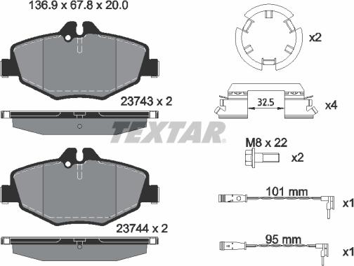 Textar 2374303 - Комплект спирачно феродо, дискови спирачки vvparts.bg