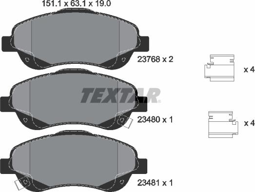 Textar 2376802 - Комплект спирачно феродо, дискови спирачки vvparts.bg