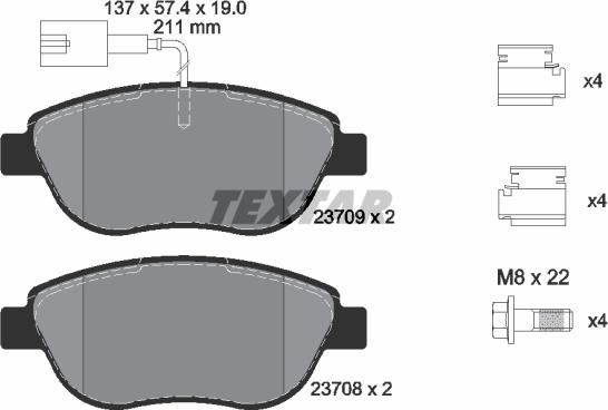 Textar 2370901 - Комплект спирачно феродо, дискови спирачки vvparts.bg