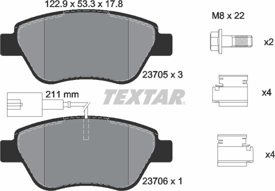 Textar 2370581 - Комплект спирачно феродо, дискови спирачки vvparts.bg