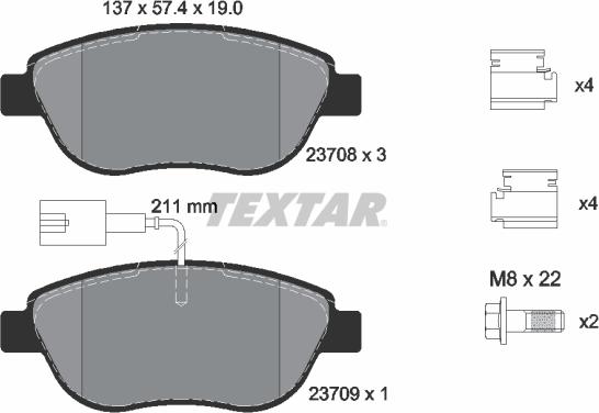 Textar 2370804 - Комплект спирачно феродо, дискови спирачки vvparts.bg