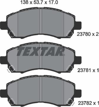 Textar 2378001 - Комплект спирачно феродо, дискови спирачки vvparts.bg