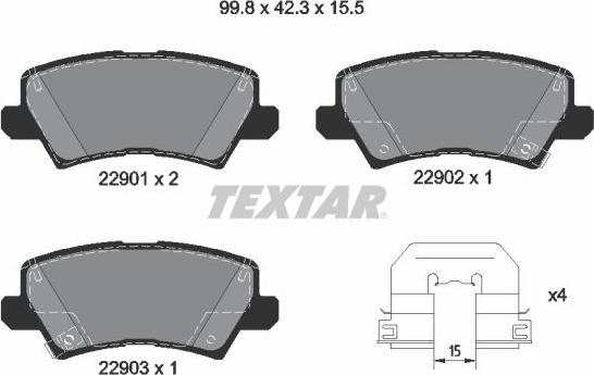 Textar 2290101 - Комплект спирачно феродо, дискови спирачки vvparts.bg