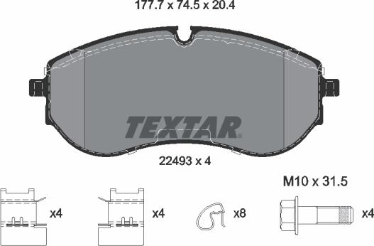 Textar 2249301 - Комплект спирачно феродо, дискови спирачки vvparts.bg