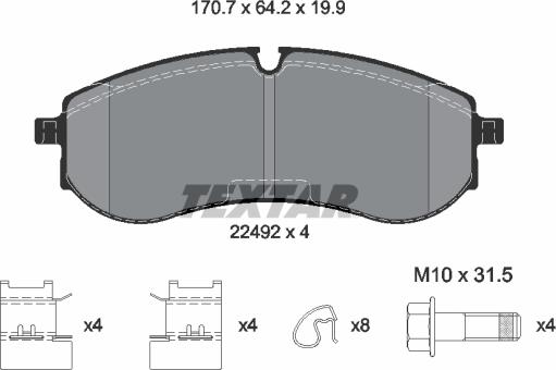 Textar 2249201 - Комплект спирачно феродо, дискови спирачки vvparts.bg