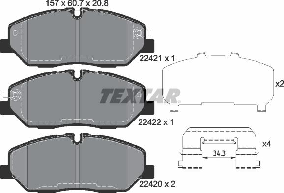 Textar 2242101 - Комплект спирачно феродо, дискови спирачки vvparts.bg