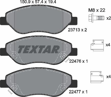 Textar 2247601 - Комплект спирачно феродо, дискови спирачки vvparts.bg