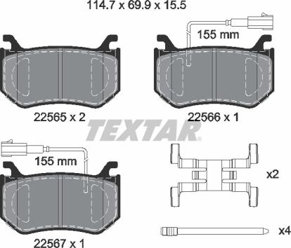 Textar 2256501 - Комплект спирачно феродо, дискови спирачки vvparts.bg