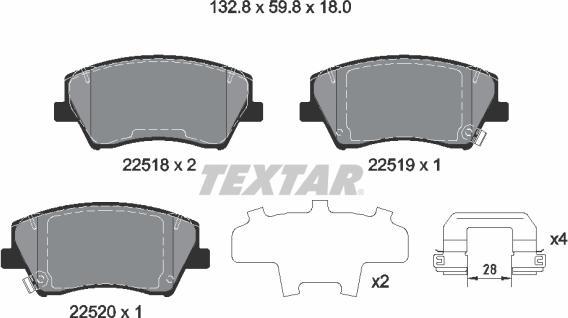 Textar 2251801 - Комплект спирачно феродо, дискови спирачки vvparts.bg