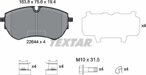 Textar 2264401 - Комплект спирачно феродо, дискови спирачки vvparts.bg