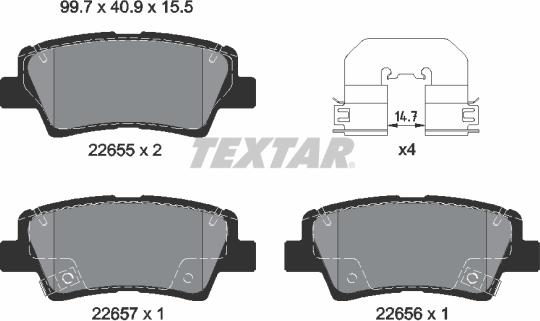Textar 2265501 - Комплект спирачно феродо, дискови спирачки vvparts.bg