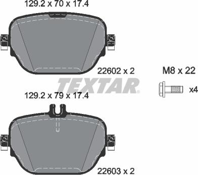 Textar 2260201 - Комплект спирачно феродо, дискови спирачки vvparts.bg