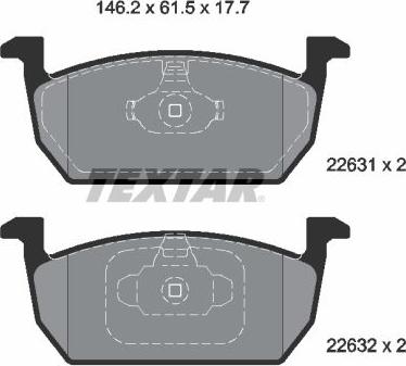 Textar 2263101 - Комплект спирачно феродо, дискови спирачки vvparts.bg