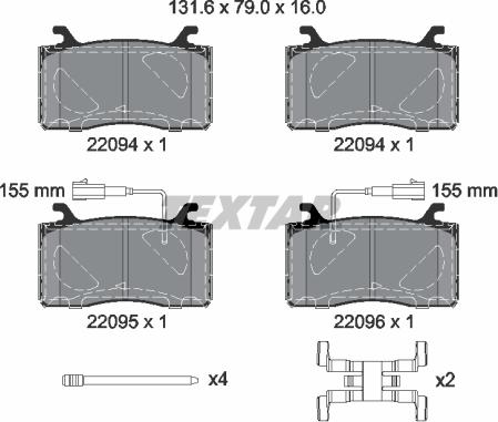 Textar 2209401 - Комплект спирачно феродо, дискови спирачки vvparts.bg