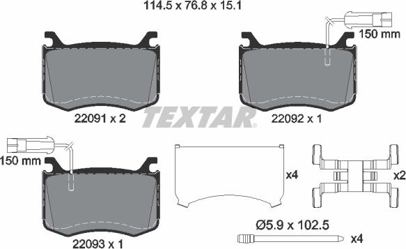 Textar 2209101 - Комплект спирачно феродо, дискови спирачки vvparts.bg
