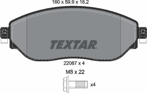 Textar 2208701 - Комплект спирачно феродо, дискови спирачки vvparts.bg