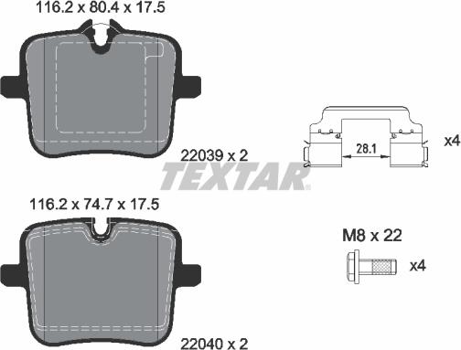 Textar 2203901 - Комплект спирачно феродо, дискови спирачки vvparts.bg