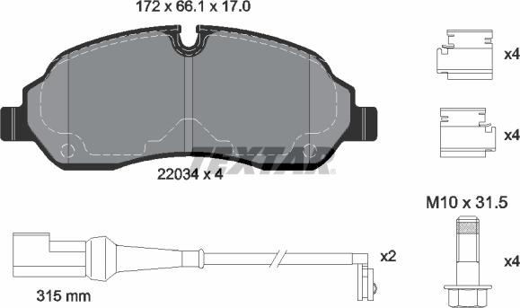 Textar 2203401 - Комплект спирачно феродо, дискови спирачки vvparts.bg