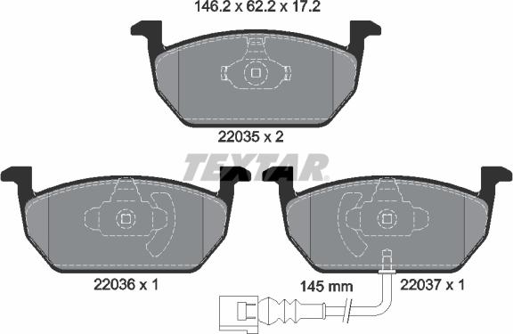 Textar 2203501 - Комплект спирачно феродо, дискови спирачки vvparts.bg