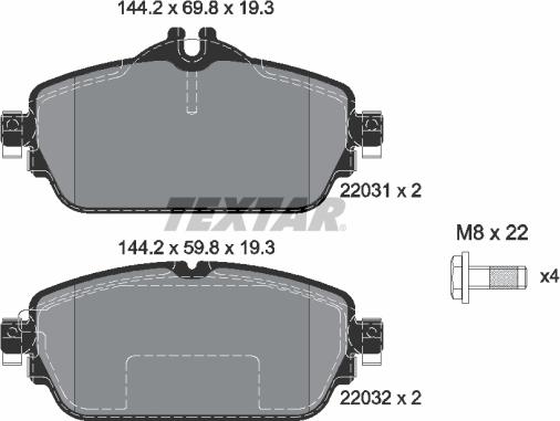 Textar 2203102 - Комплект спирачно феродо, дискови спирачки vvparts.bg