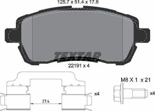 Textar 2219103 - Комплект спирачно феродо, дискови спирачки vvparts.bg