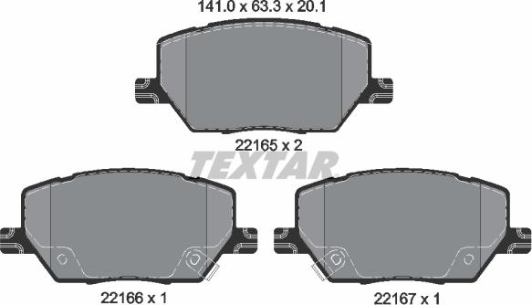 Textar 2216501 - Комплект спирачно феродо, дискови спирачки vvparts.bg