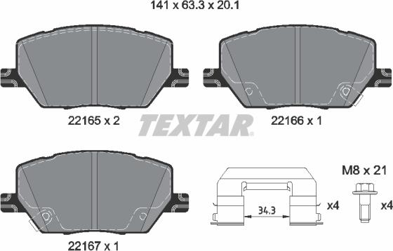 Textar 2216503 - Комплект спирачно феродо, дискови спирачки vvparts.bg