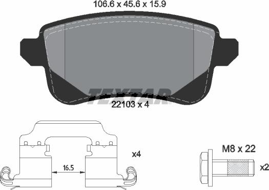 Textar 2210301 - Комплект спирачно феродо, дискови спирачки vvparts.bg