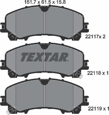Textar 2211701 - Комплект спирачно феродо, дискови спирачки vvparts.bg