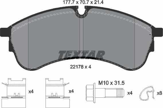 Textar 2217801 - Комплект спирачно феродо, дискови спирачки vvparts.bg