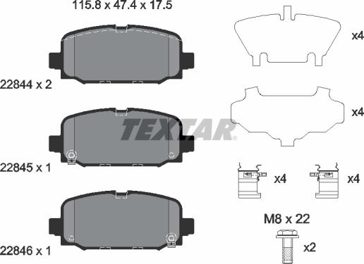 Textar 2284401 - Комплект спирачно феродо, дискови спирачки vvparts.bg