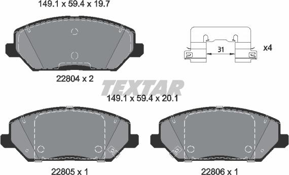 Textar 2280401 - Комплект спирачно феродо, дискови спирачки vvparts.bg