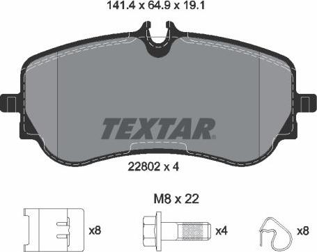 Textar 2280201 - Комплект спирачно феродо, дискови спирачки vvparts.bg
