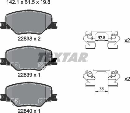 Textar 2283801 - Комплект спирачно феродо, дискови спирачки vvparts.bg