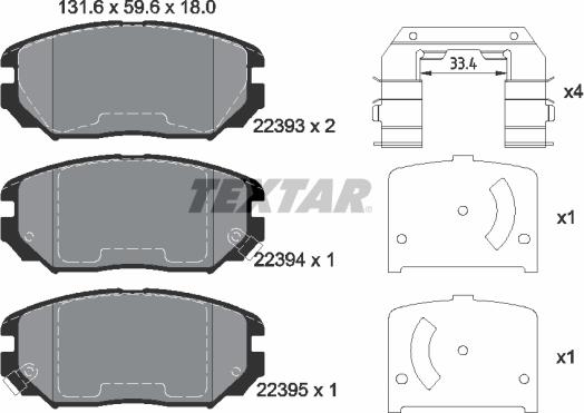 Textar 2239301 - Комплект спирачно феродо, дискови спирачки vvparts.bg