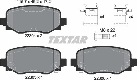 Textar 2230401 - Комплект спирачно феродо, дискови спирачки vvparts.bg