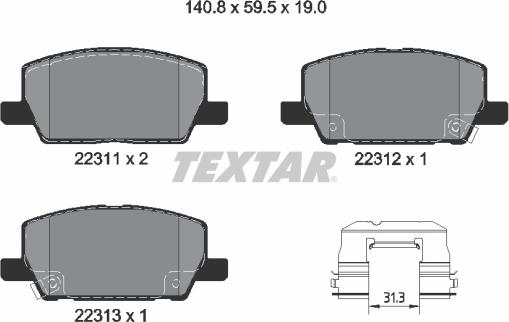 Textar 2231102 - Комплект спирачно феродо, дискови спирачки vvparts.bg