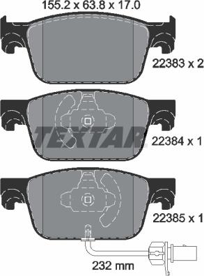 Textar 2238301 - Комплект спирачно феродо, дискови спирачки vvparts.bg