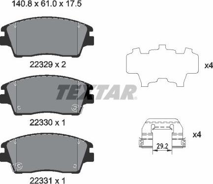 Textar 2232901 - Комплект спирачно феродо, дискови спирачки vvparts.bg